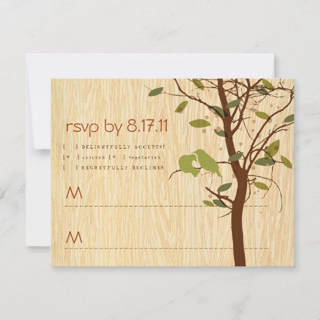 Woodgrain with Love Birds RSVP Card (Front)