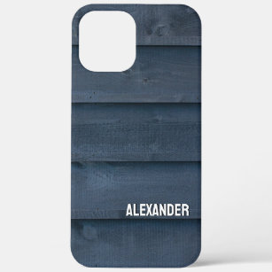Woodgrain Wood Black Dark Blue Planks Custom Name iPhone 12 Pro Max Case