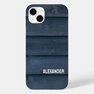 Woodgrain Wood Black Dark Blue Planks Custom Name Case-Mate iPhone 14 Plus Case