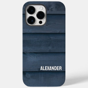 Woodgrain Wood Black Dark Blue Planks Custom Name Case-Mate iPhone 14 Pro Max Case
