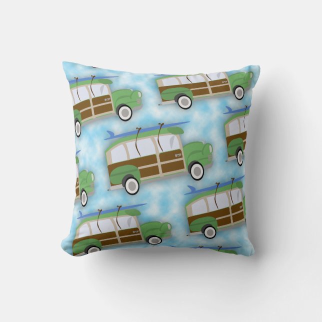 Woodie Surfin Wagon Pattern Cushion (Front)
