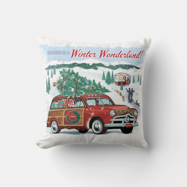 Woodie Wagon Retro Christmas Cushion (Front)