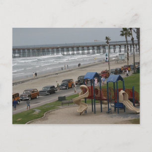 Woodies at the beach postcard