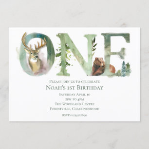 Woodland 1st Birthday Invitation