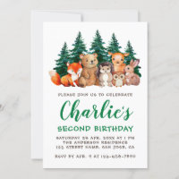 Woodland 2nd Birthday Forest Animals Green Script