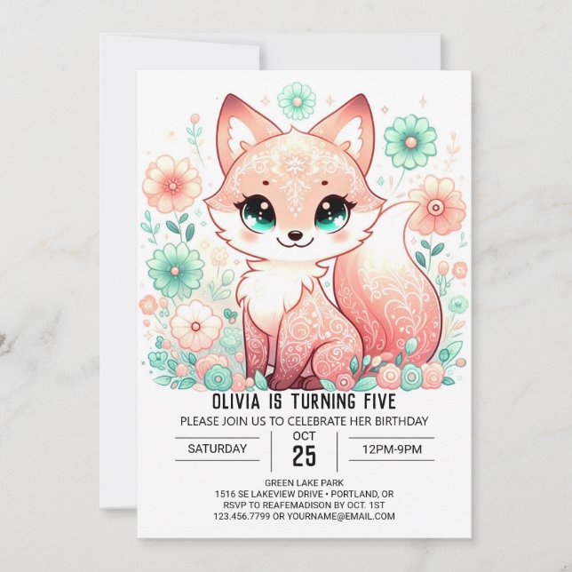Woodland Adorable Fox Digital Birthday Invitation (Front)