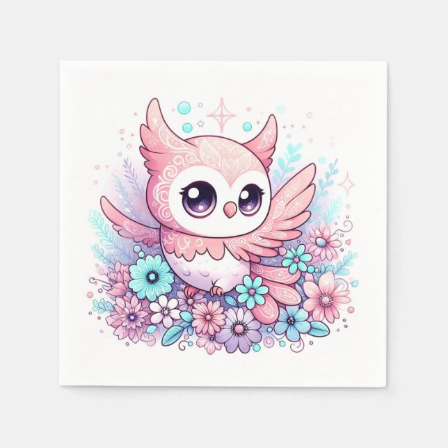 Woodland Adorable Owl Baby Shower Napkin (Front)