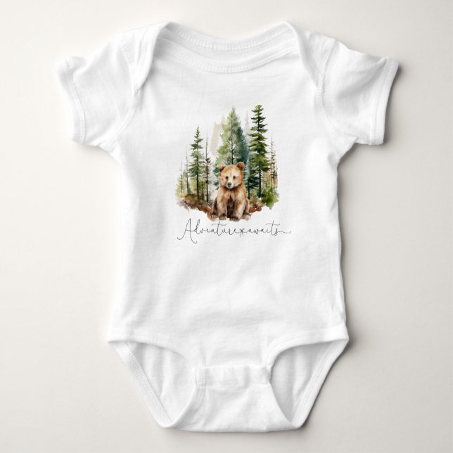 Woodland adventure awaits baby shower gift  bodysuit (Front)