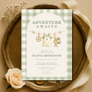 Woodland Adventure Awaits Clothesline Baby Shower Invitation