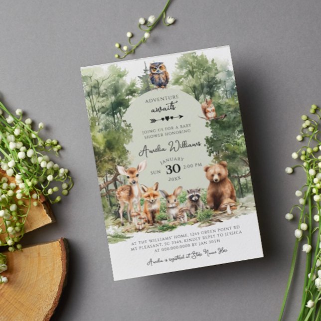 Woodland Adventure Awaits Forest Baby Shower Invitation (Creator Uploaded)