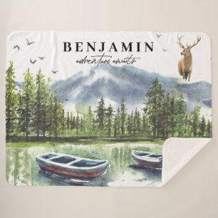 Woodland Adventure Awaits Forest Mountain & Canoes Sherpa Blanket