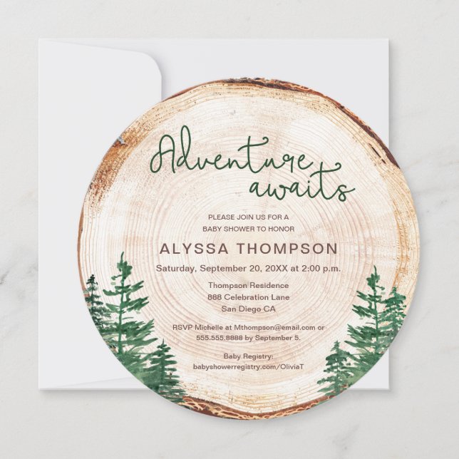 Woodland Adventure Awaits Rustic Baby Shower Invitation (Front)