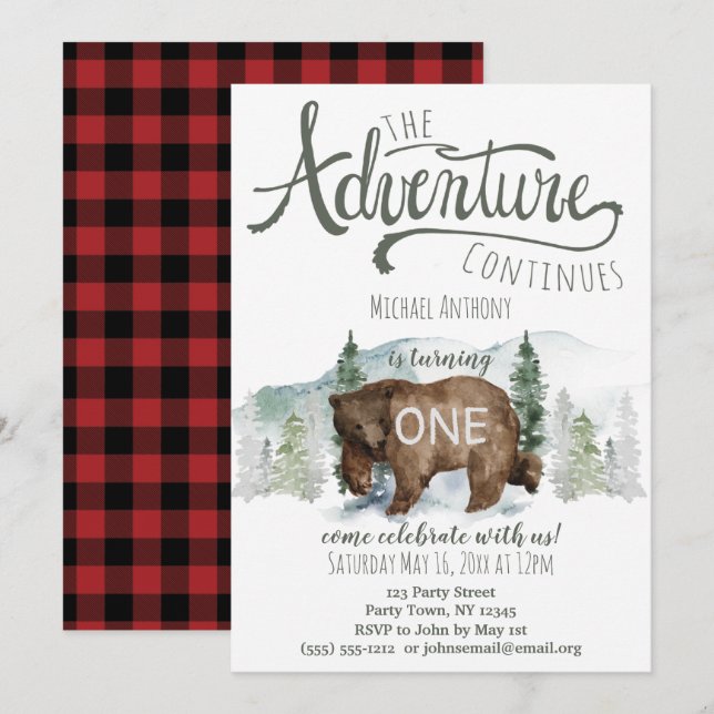 Woodland Adventure Birthday Invitation (Front/Back)