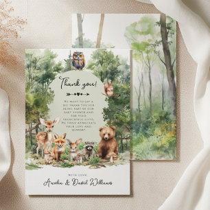 Woodland Adventure Forest Animals Baby Shower Thank You Card