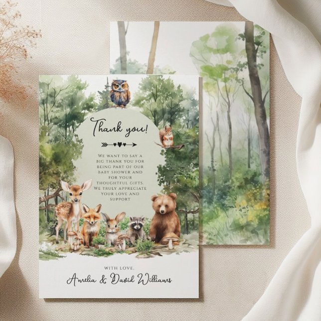 Woodland Adventure Forest Animals Baby Shower Thank You Card (Creator Uploaded)