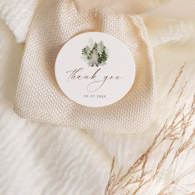 Woodland Adventure Gender Neutral Baby Shower Classic Round Sticker (Creator Uploaded)