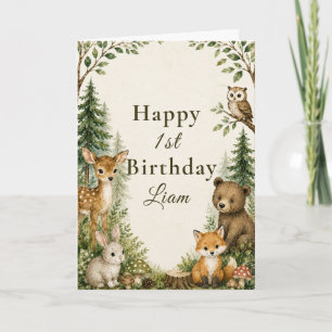 Woodland Adventurer First Birthday Card