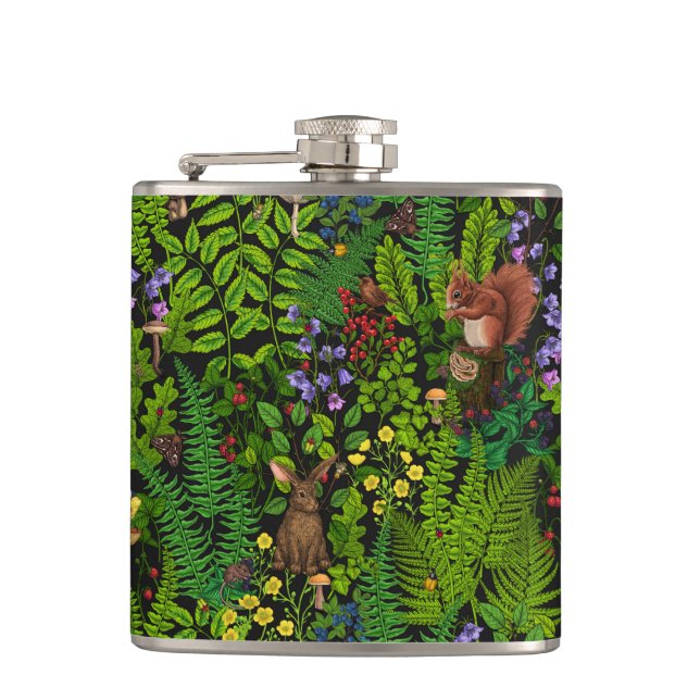 Woodland amimals and plants hip flask (Front)
