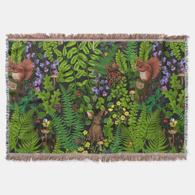 Woodland amimals and plants throw blanket (Front)