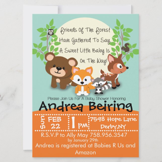 Woodland and Fox Baby Shower Invitation (Front)