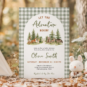 Woodland Animal Adventure Begin Baby Shower Invitation