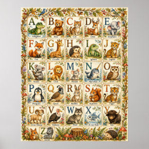 Woodland Animal Alphabet Poster Watercolor ABC
