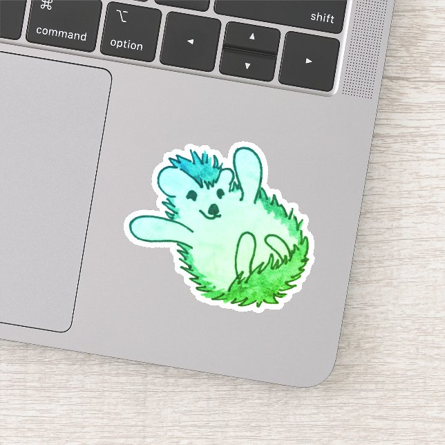 Woodland Animal Art Green Adorable Happy Hedgehog (Detail)