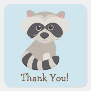 Woodland Animal Baby Racoon on Blue Thank You Square Sticker