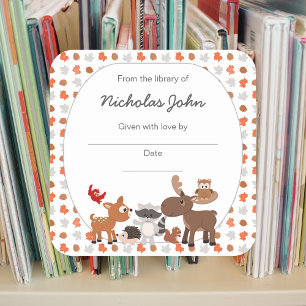 Woodland Animal Baby Shower Bookplates Square Sticker