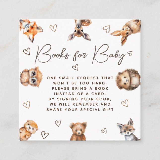 Woodland Animal Baby Shower books for baby Enclosure Card (Front)