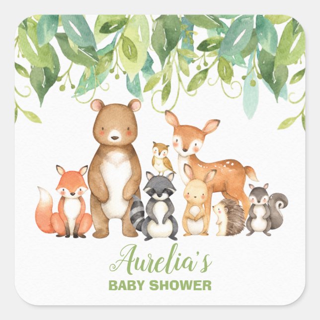Woodland Animal Baby Shower Forest Thank You Square Sticker (Front)