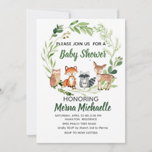 woodland animal baby shower invitation