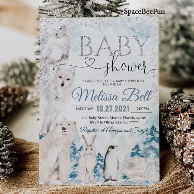 Woodland Animal Baby shower invitation Arctic anim (Woodland Animal Baby shower invitation Arctic animals Winter baby shower invitation)
