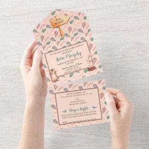 Woodland animal baby shower invitation, Boho All All In One Invitation