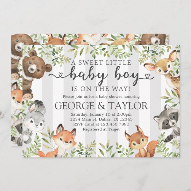 Woodland Animal Baby Shower Invitation Invite (Front/Back)