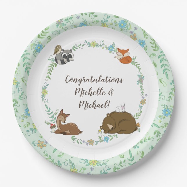 Woodland Animal Baby Shower Paper Plate (Front)
