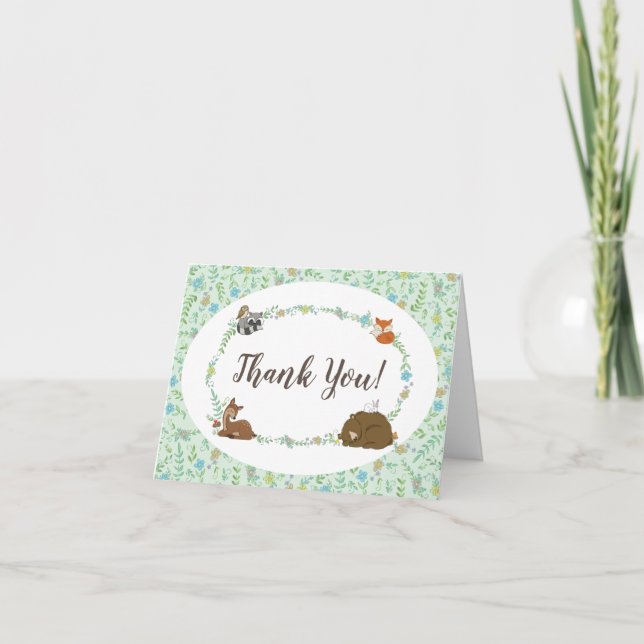 Woodland Animal Baby Shower Thank You Card (Front)