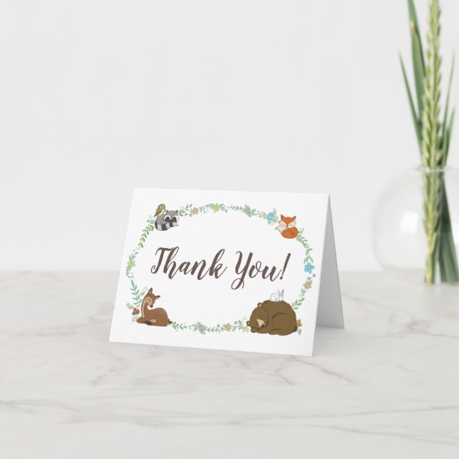 Woodland Animal Baby Shower Thank You Card (Front)