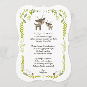 Woodland animal baby shower thank you note + poem card