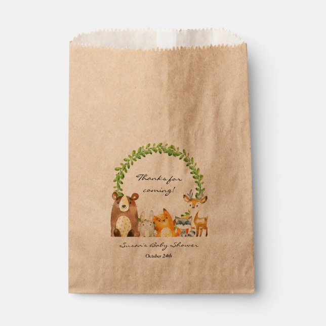 Woodland Animal Baby Shower Treat Favour Bag (Front)
