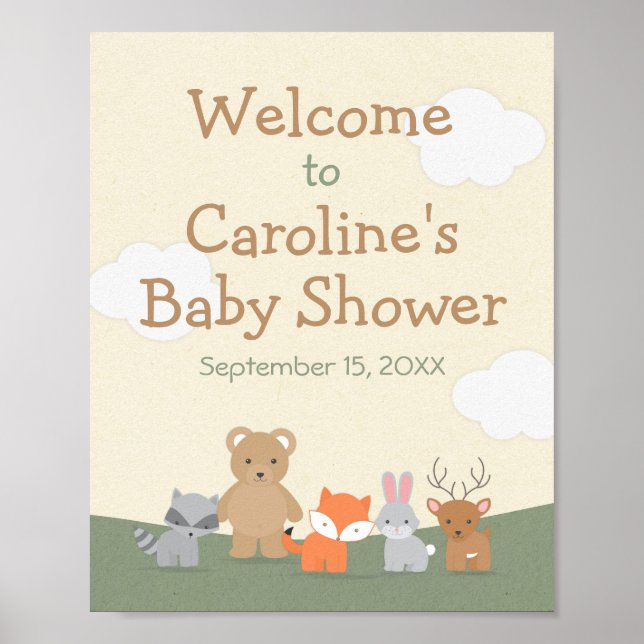 Woodland Animal Baby Shower Welcome Poster (Front)