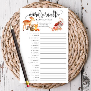 Woodland Animal Baby Word Scramble Paper Game Card