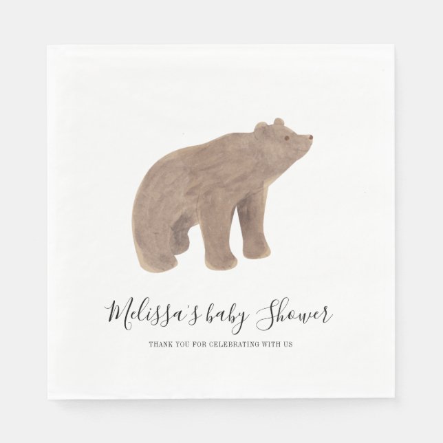 Woodland Animal Bear Baby Shower Paper Napkin (Front)