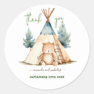Woodland Animal Bear Baby Shower Thank You Classic Round Sticker