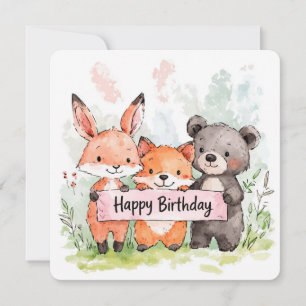 Woodland Animal Birthday Card Watercolor