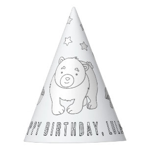 Woodland Animal Birthday -Colour Your Own Party Ha Party Hat