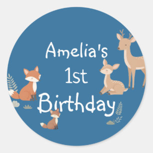  Woodland Animal Birthday Party Favour Classic Round Sticker