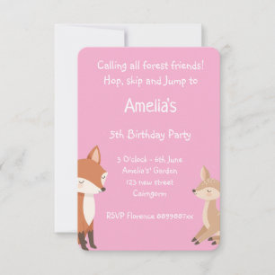  Woodland Animal Birthday Party Invitation