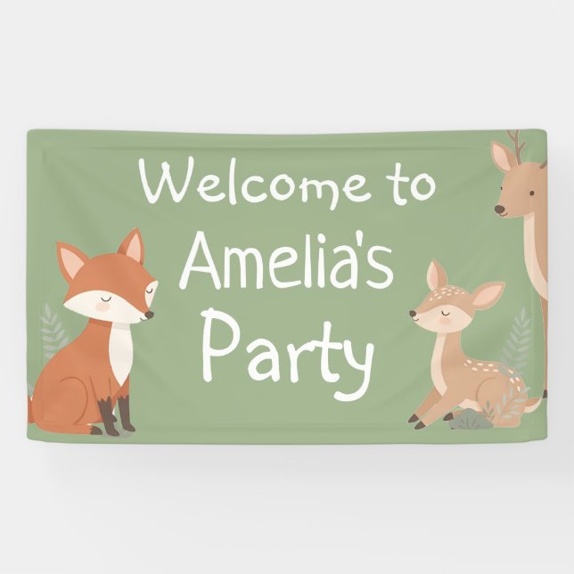  Woodland Animal Birthday Party Welcome Banner (Horizontal)