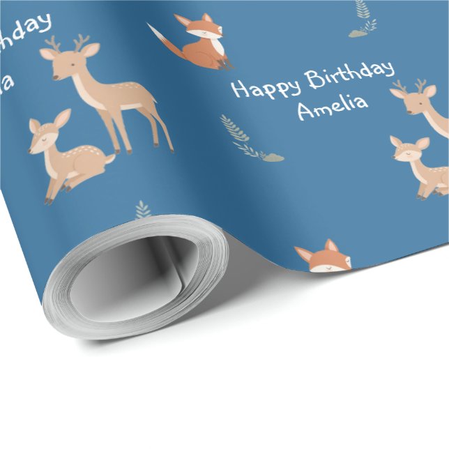  Woodland Animal Birthday Personalised  Wrapping Paper (Roll Corner)